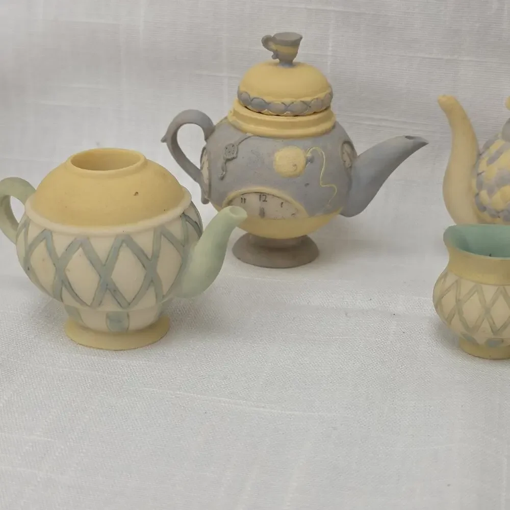 Russ Berrie Miniature Resin Teapot Tea Set Mixed Lot 8 Pc Dollhouse Fairy Garden